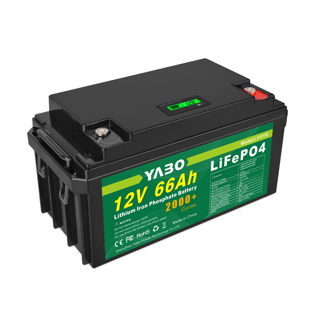 YABO 12V 66Ah Stockage de batteries solaires marines LiFePO4 Batterie